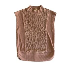 Democracy Ribbed Knit Sleeveless Vest Top Beige Textured Mock Neck Women's M